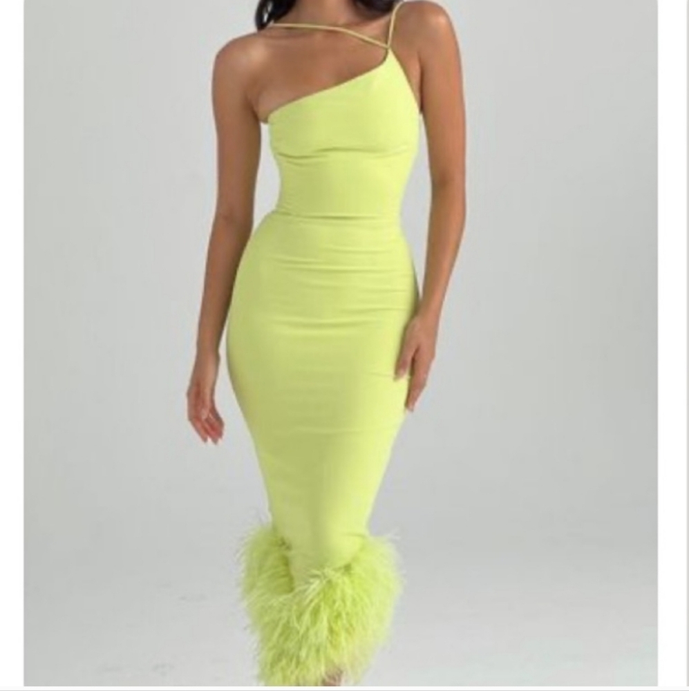 House of CB Alessia feather dress, size Large
